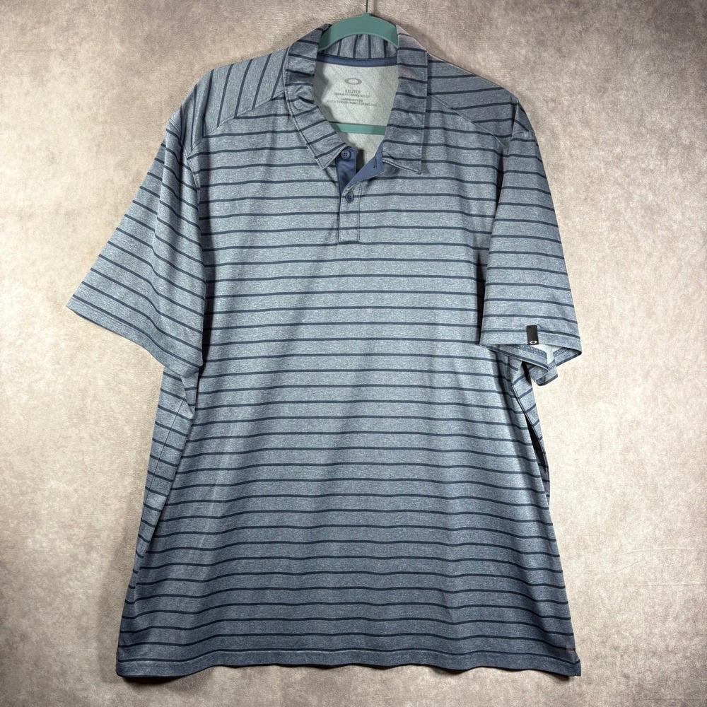 Oakley Polo Shirt Mens XXL Blue Striped Short Sleeve Golf Athletic Performance